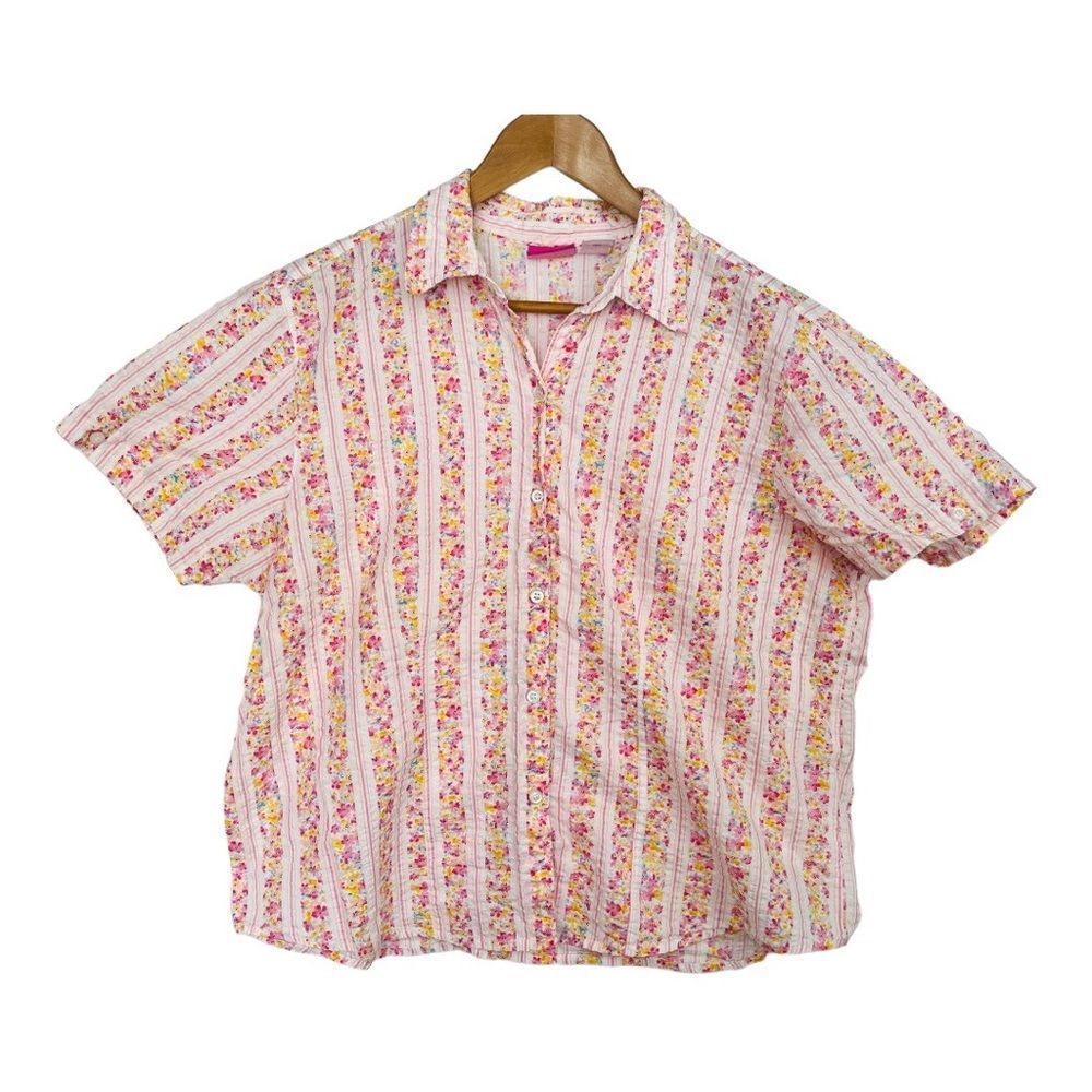 Cappagallo Blouse Size XL Floral Pattern Button Down Kawaii